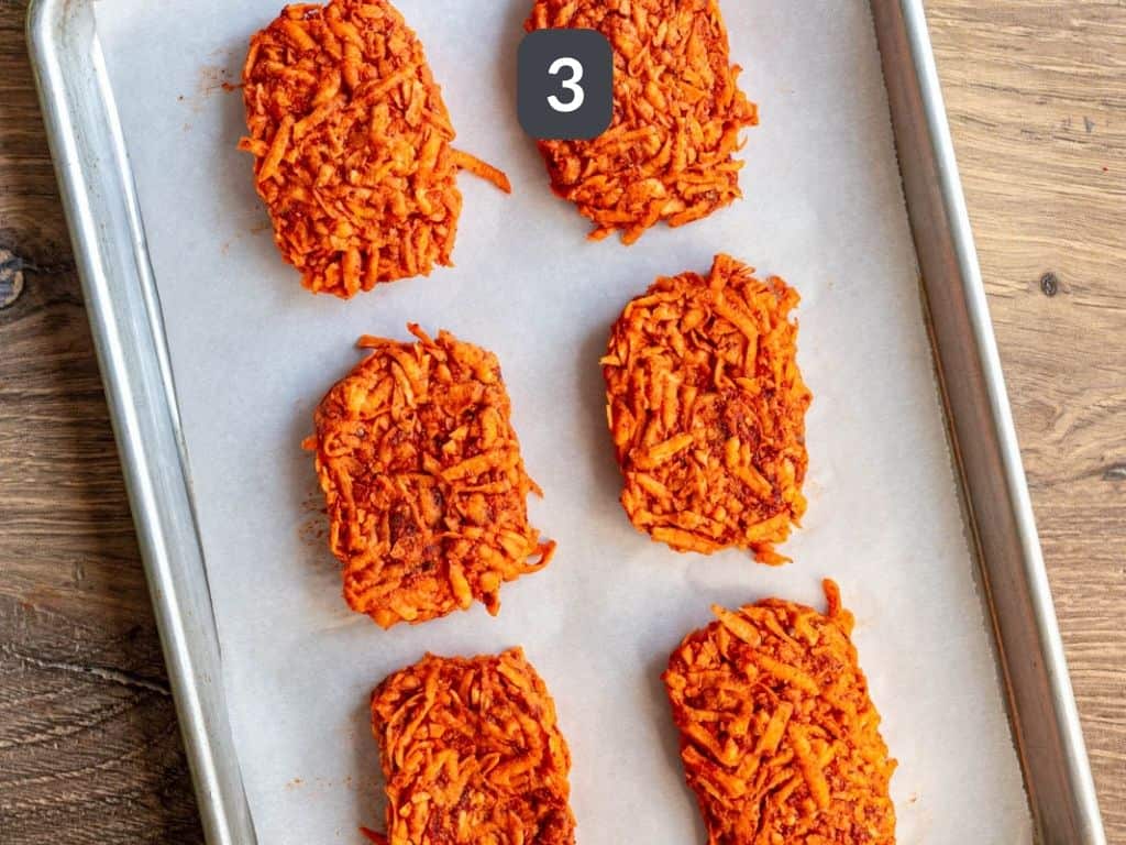 Sweet Potato Hash Browns with Tempeh Sausage Step 3