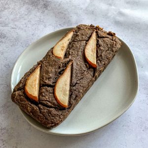 A loaf of ginger pear buckwheat bread.