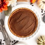 A freshly baked pumpkin spice latte pie, ready to serve.