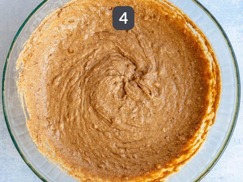 Vegan Hummingbird Cake Step 4 - mix the dry into the wet.