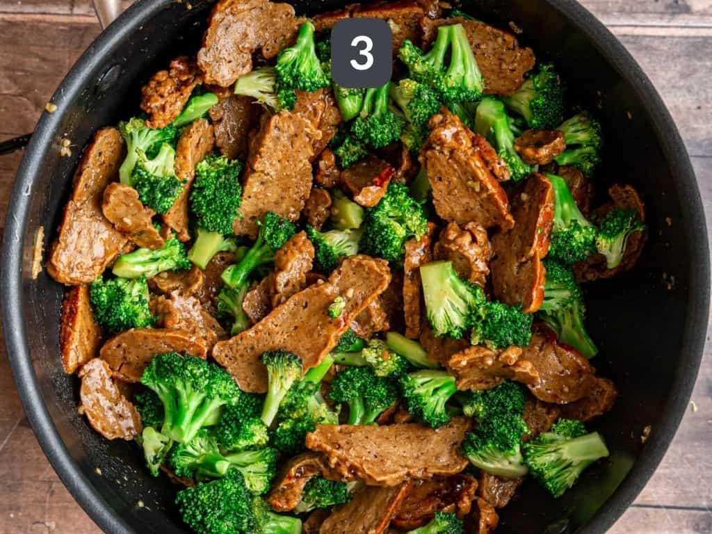 Teriyaki Seitan Step 3 - add the broccoli and cook a few minutes more.