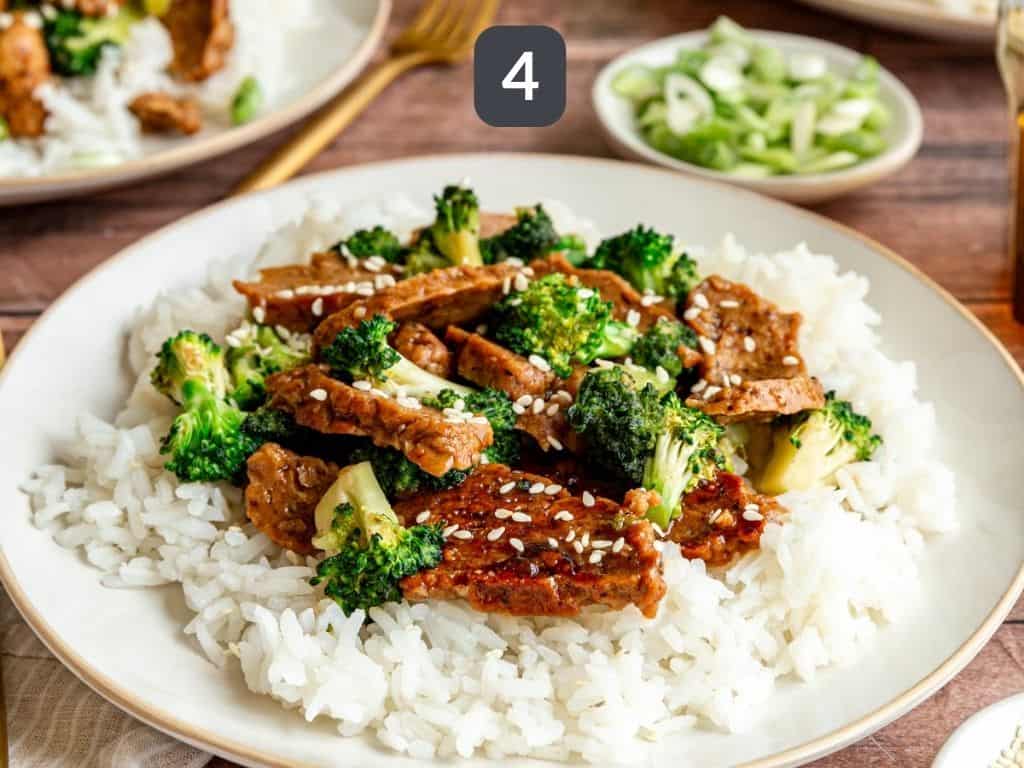 Teriyaki Seitan Step 4 - serve over rice.