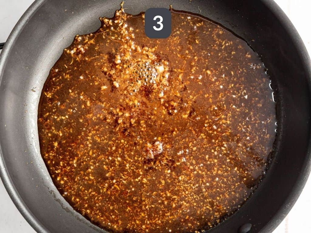 Vegan Mongolian Beef Step 3 - add the soy sauce and coconut sugar.