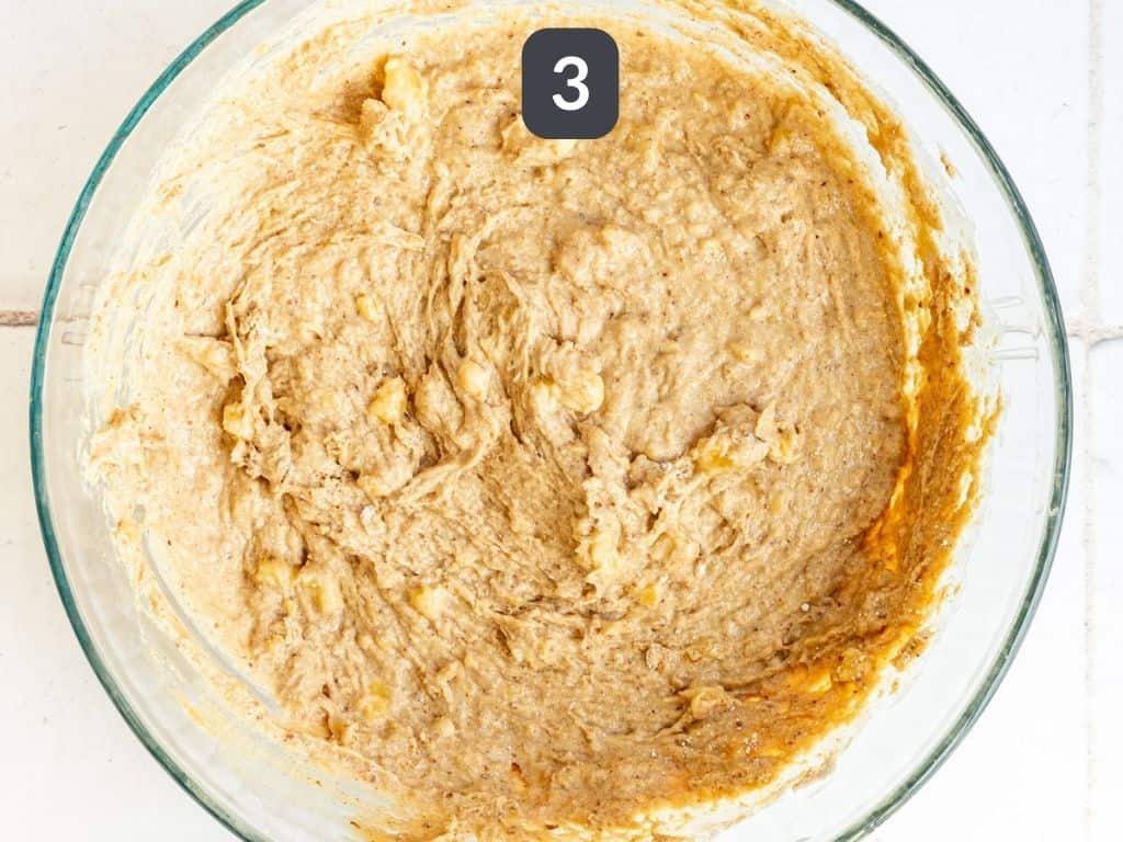 Vegan Peanut Butter Banana Bread Step 3 - add the dry ingredients.