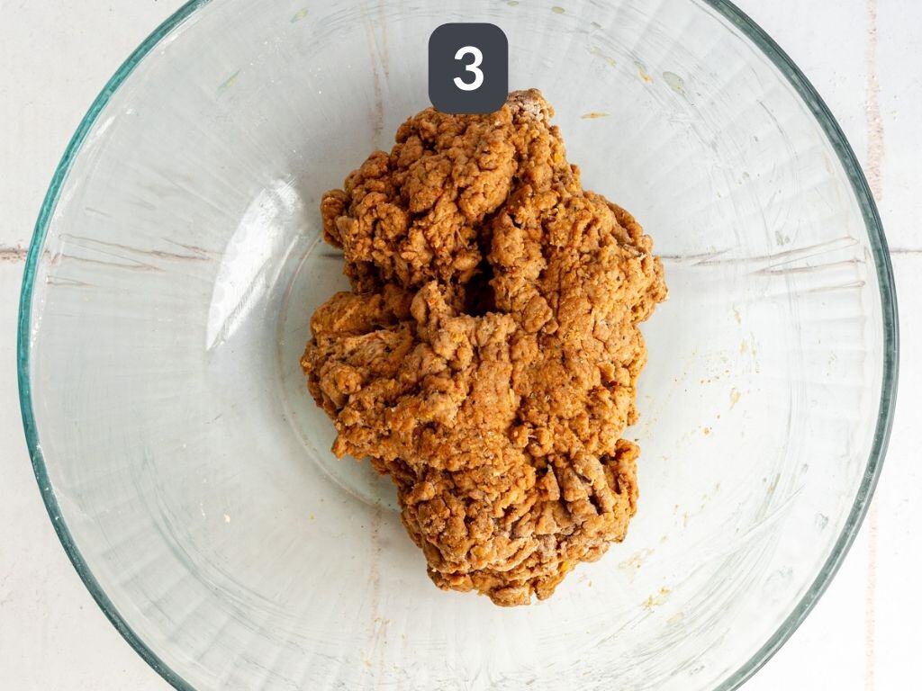 Vegan Seitan Beef Step 3 - mix in the wet ingredients.