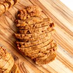 A freshly baked vegan seitan steak.