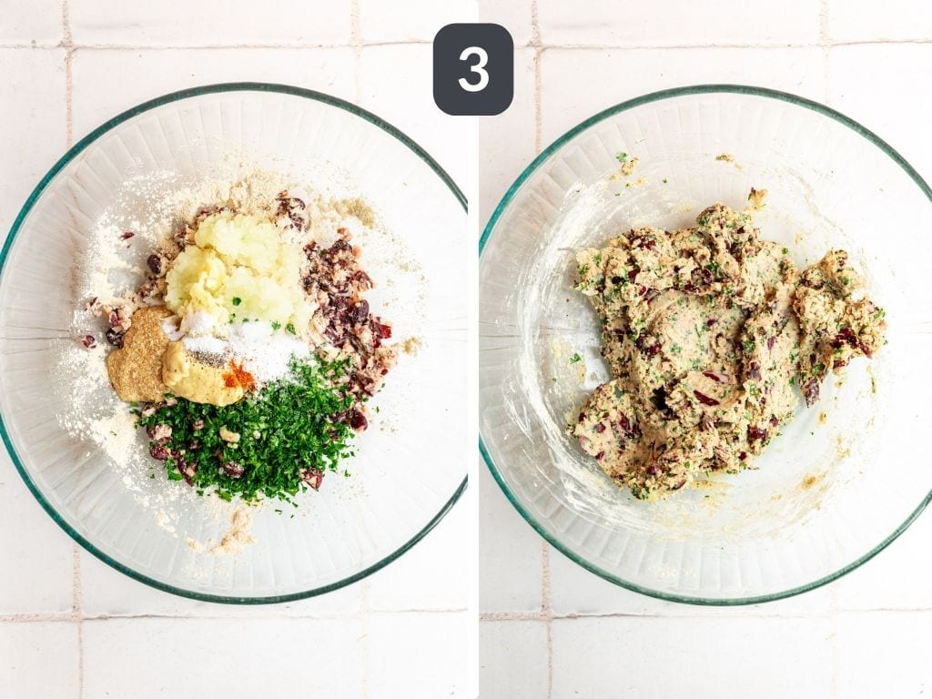 Vegan Kidney Bean Burgers Step 3 - add the remaining ingredients and mix.