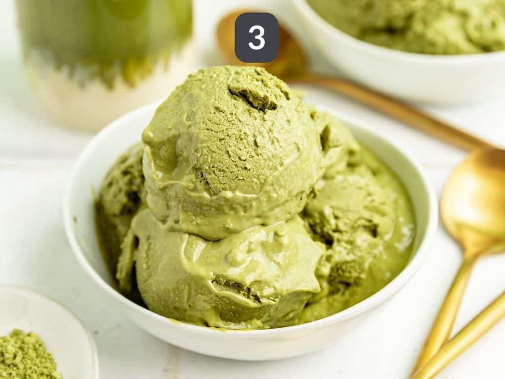 Vegan Matcha Ice Cream Step 3 - let thaw before scooping.