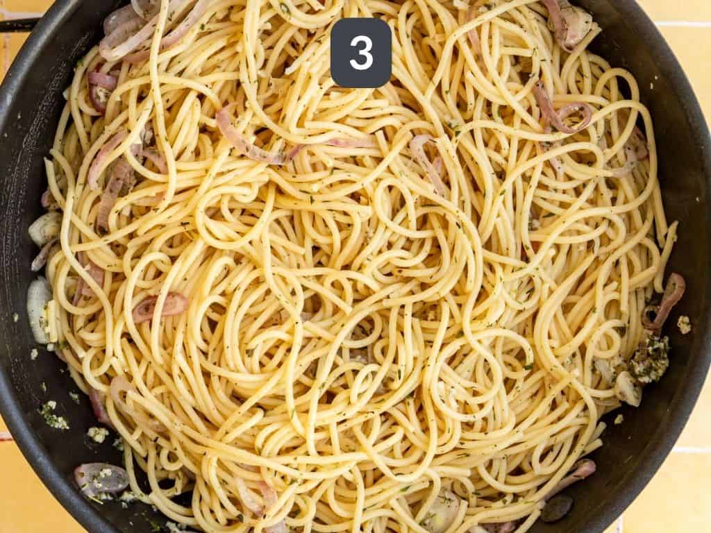 Vegan Mediterranean Pasta Step 3 - add the pasta.