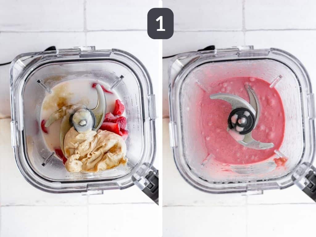 Vegan Strawberry Ice Cream Step 1 - blend all the ingredients.