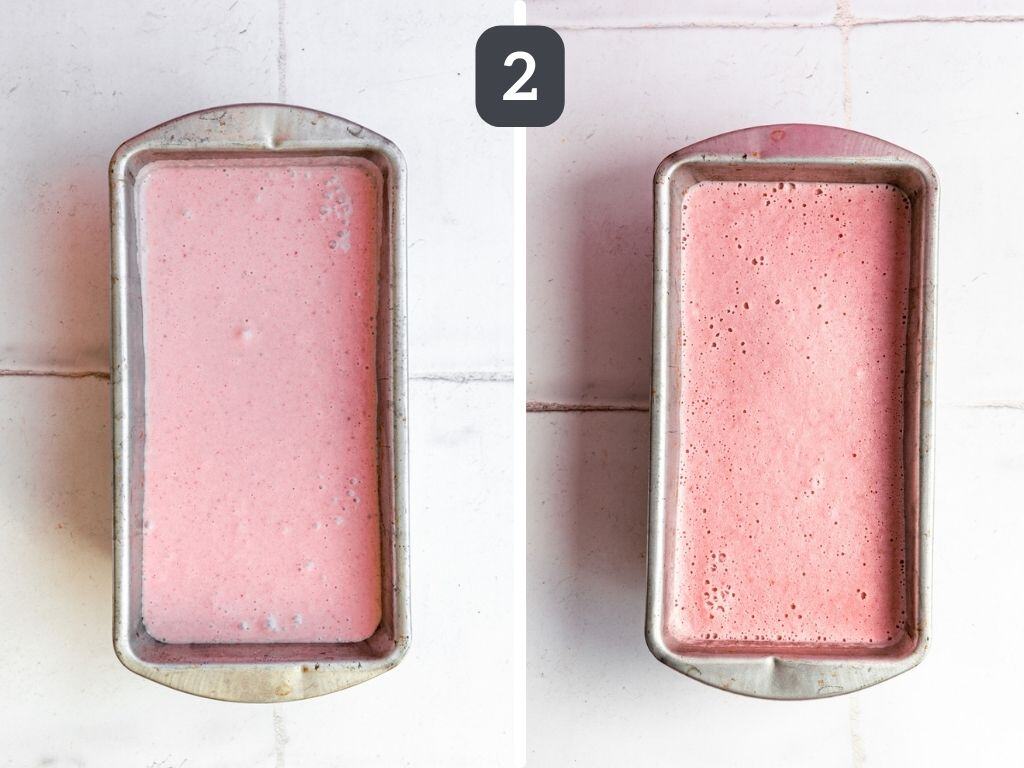 Vegan Strawberry Ice Cream Step 2 - pour into a freezer safe container and freeze 2 hours.
