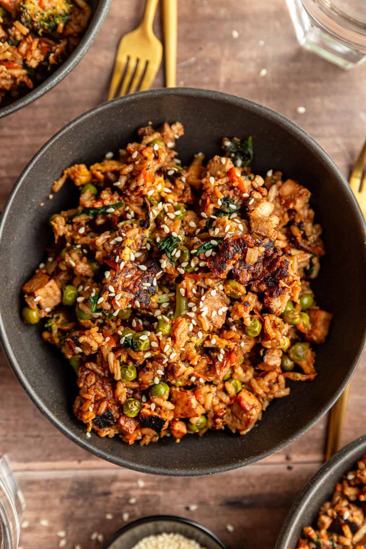 A bowl of weeknight vegan fried rice.