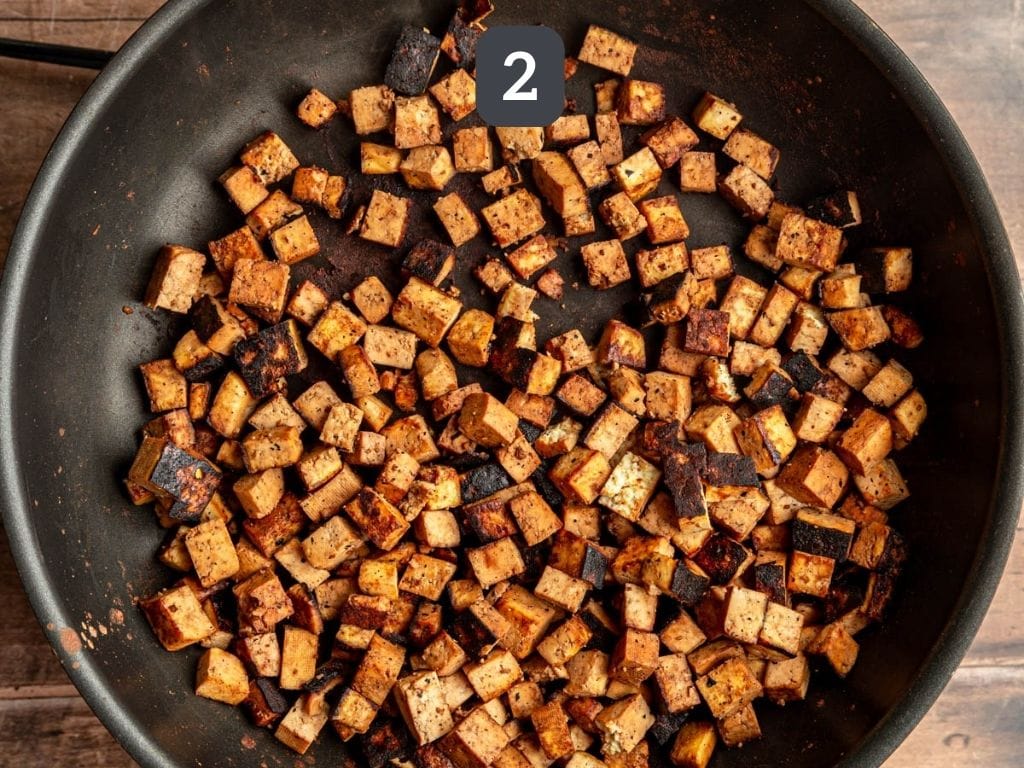 Vegan Weeknight Fried Rice Step 2 - cook the tofu.