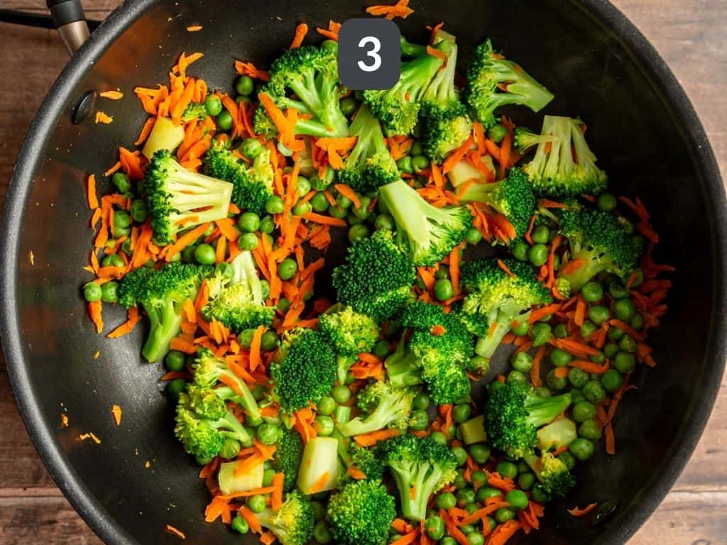 Vegan Weeknight Fried Rice Step 3 - cook the vegetables.