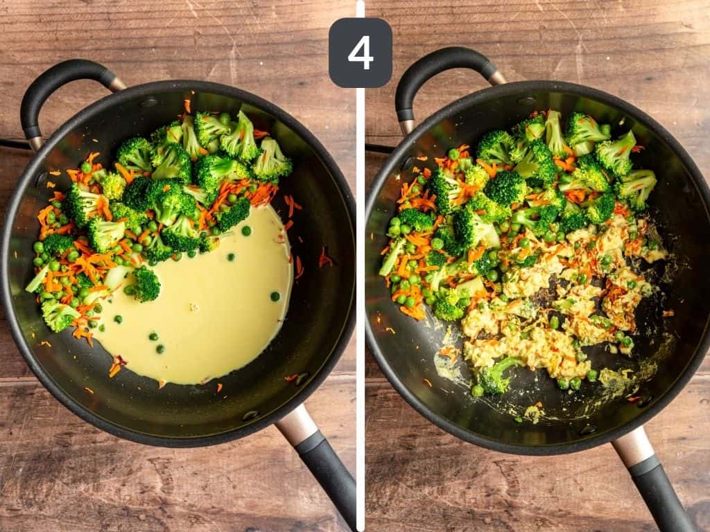Vegan Weeknight Fried Rice Step 4 - add the just egg to the vegetables.