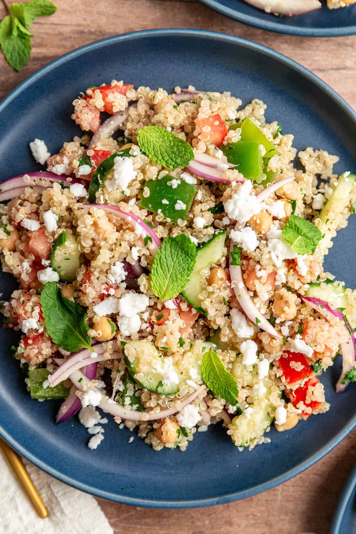 A plate of mediterranean quinoa salad.