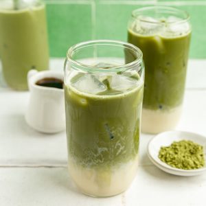 Vegan Iced Matcha Latte, ready to serve.