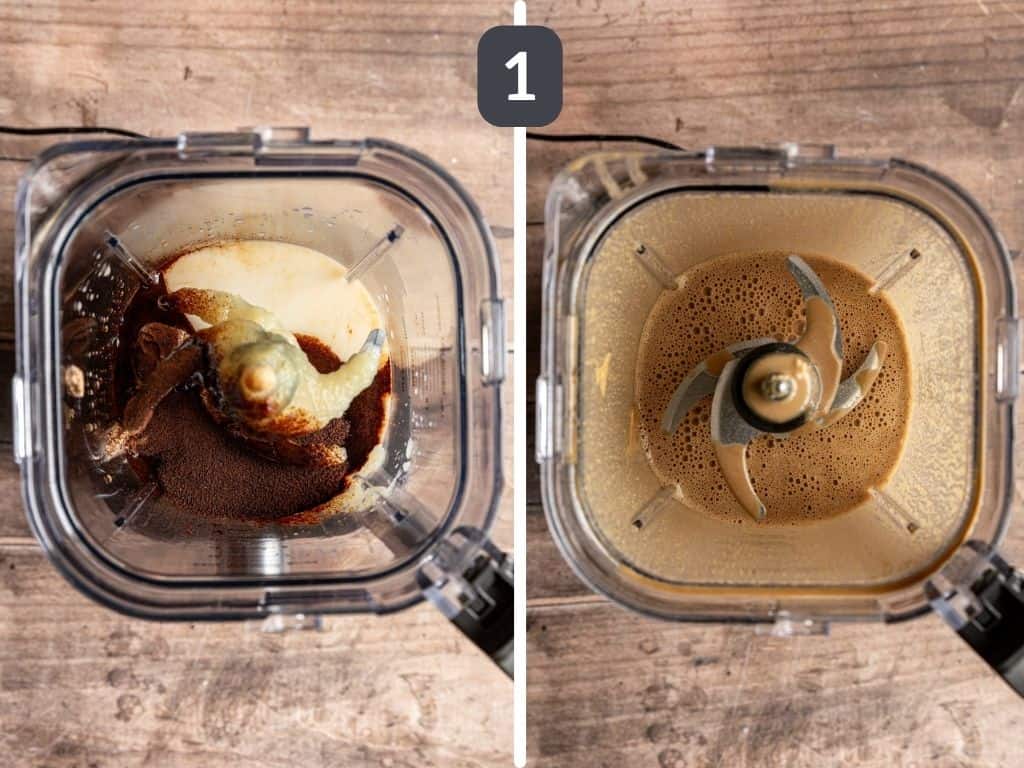 Vegan No Churn Coffee Ice Cream Step 1 - mix or blend all the ingredients.