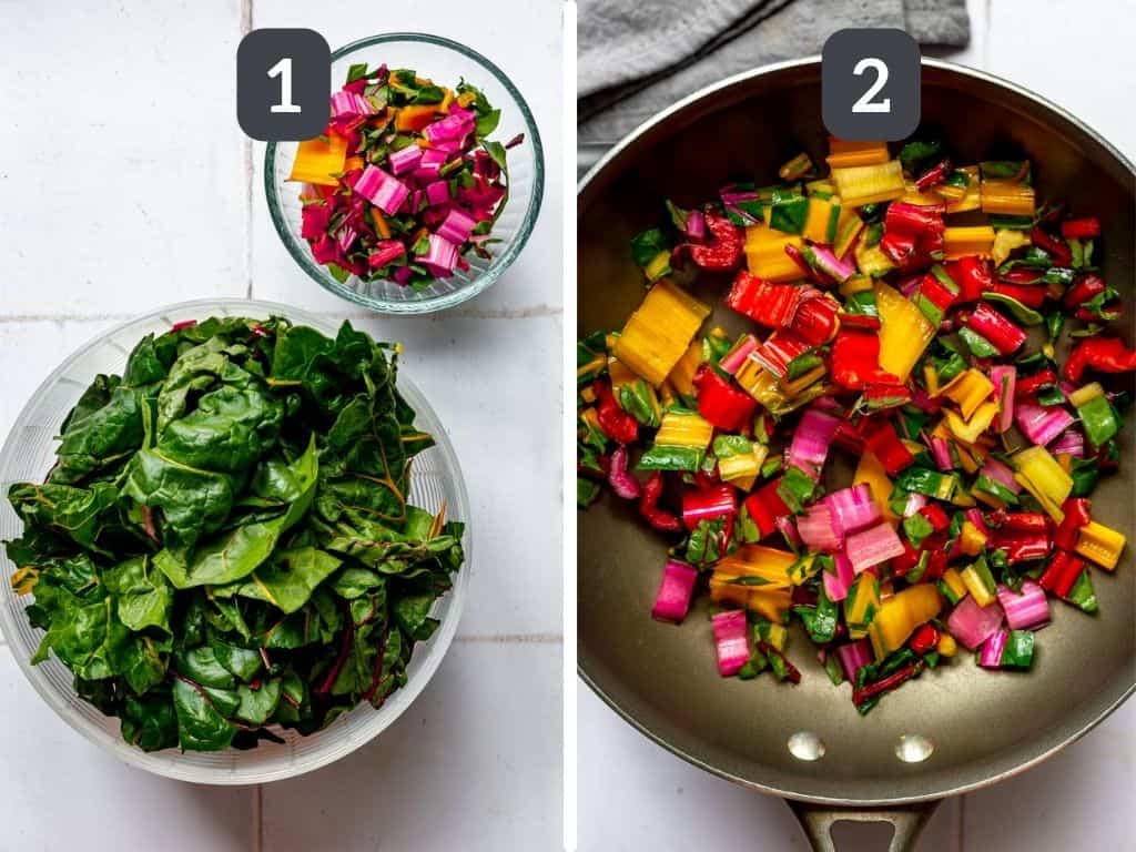 Oil-Free Sauteed Rainbow Chard Steps 1 & 2