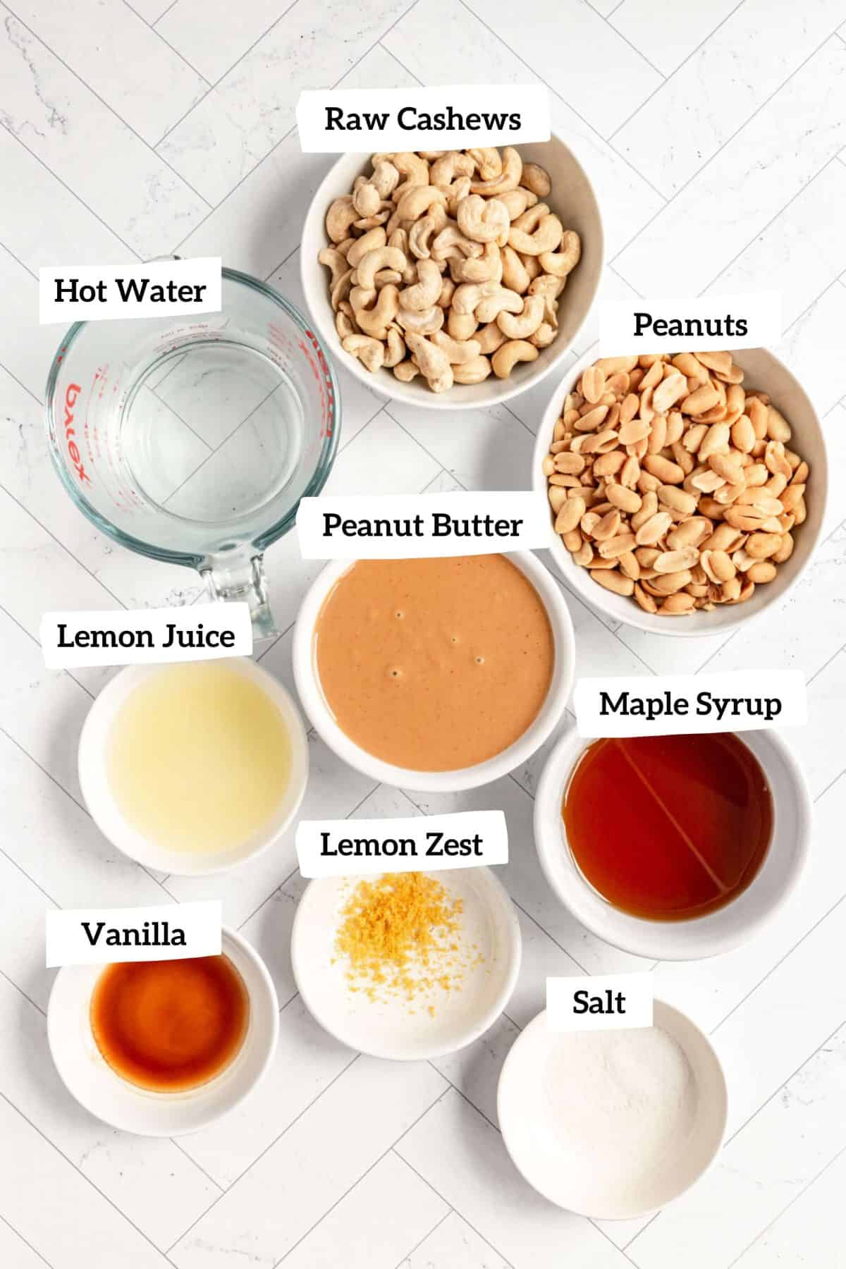 Vegan Peanut Butter Cheesecake filling ingredients.
