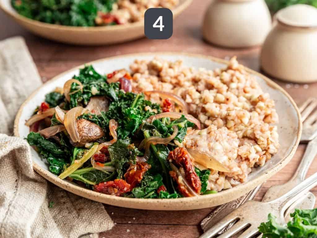 Buckwheat groats and kale served together.