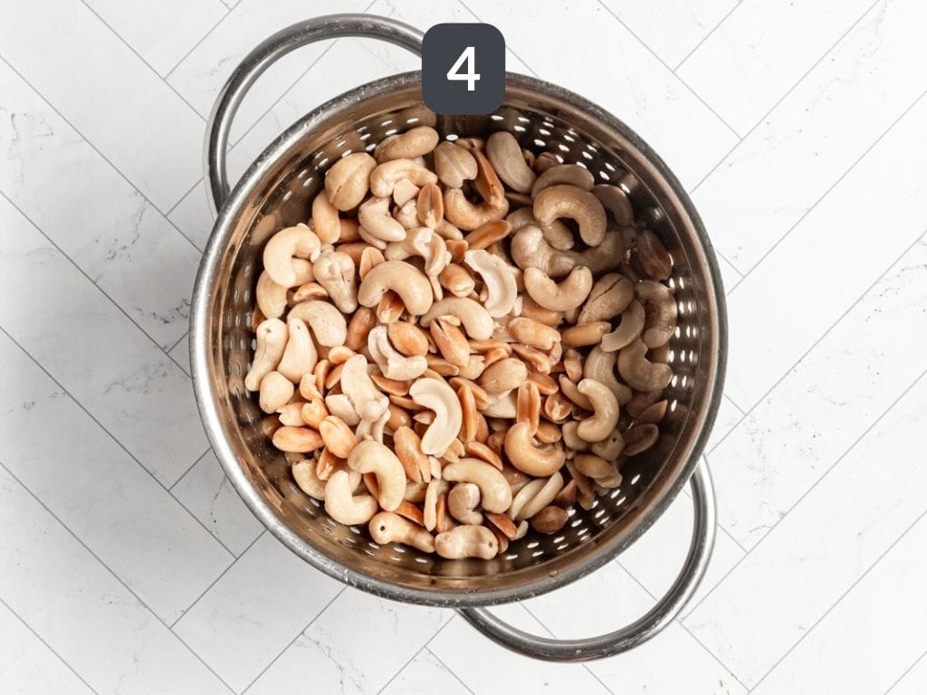Vegan Peanut Butter Cheesecake Step 4 - drain the nuts.