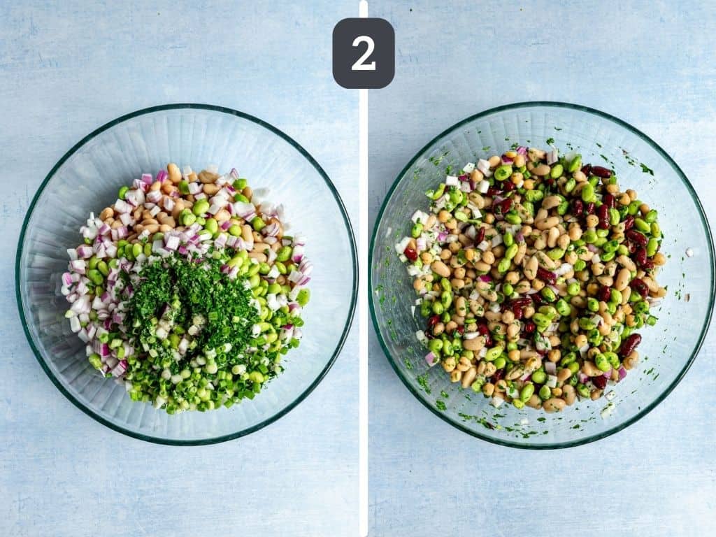 Vegan Four Bean Salad Step 2 - toss all the ingredients.