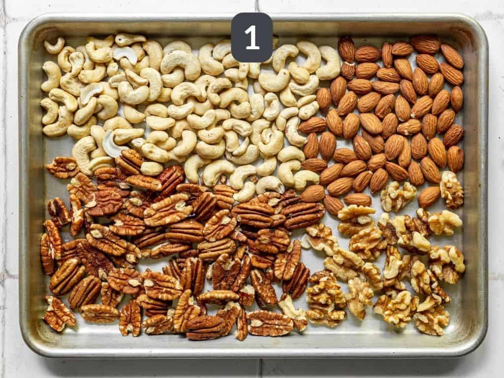 Mixed nut butter step 1 - toast the nuts.