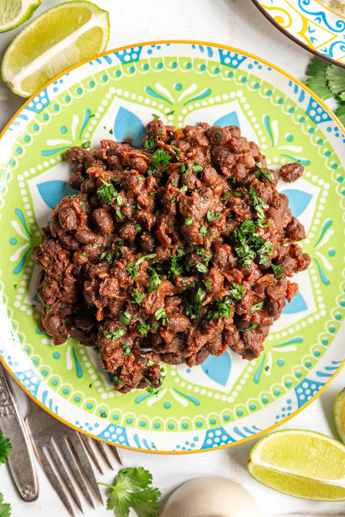A colorful plate of Sautéed Black Beans.