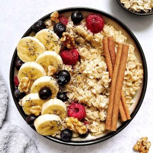 A bowl of berry oatmeal.