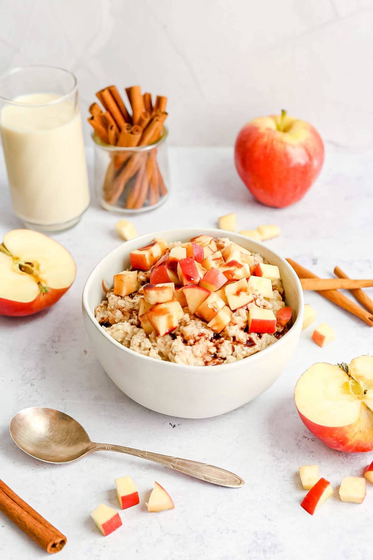 A bowl of caramel apple oatmeal.