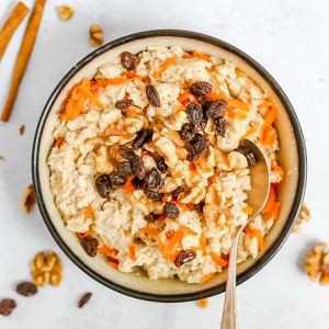 A bowl of carrot cake oatmeal.
