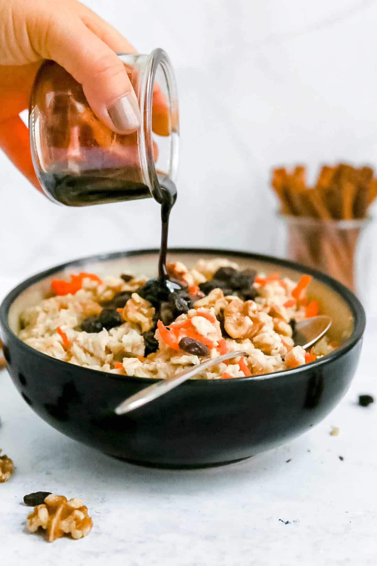 A bowl of carrot cake oatmeal.