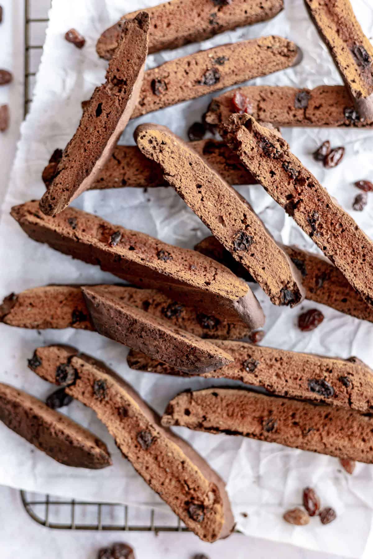 A tray of cinnamon raisin biscotti.