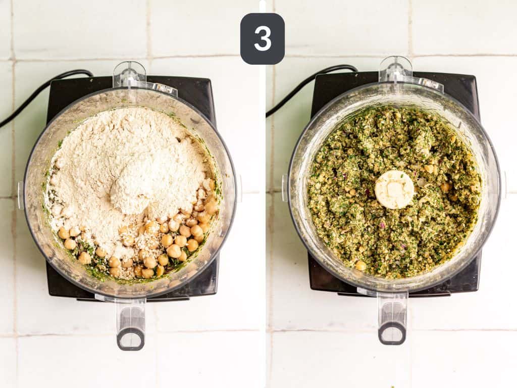 Falafel burgers step 3 - add the chickpeas and vital wheat gluten.