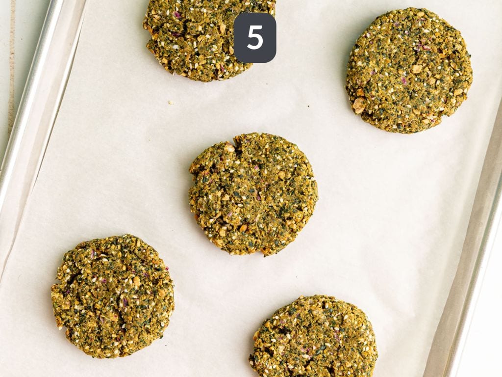 Falafel burgers step 5 - bake.
