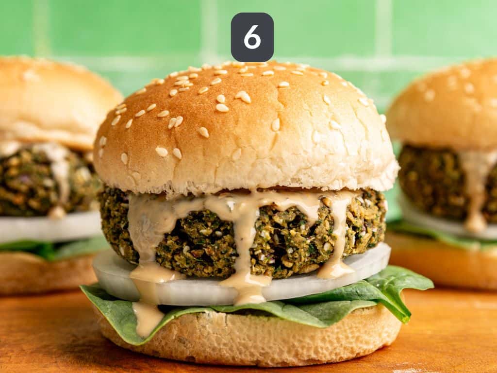 Falafel burgers step 6 - serve burger style.