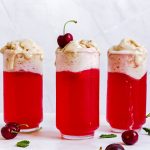 Three glasses of kombucha ice cream floats.