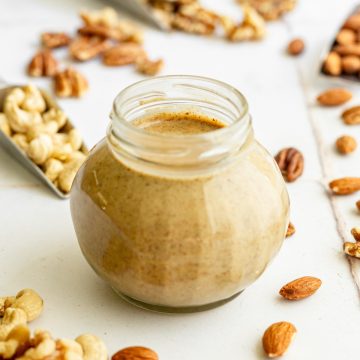 A jar of mixed nut butter.