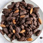 A plate of mocha chip almonds.