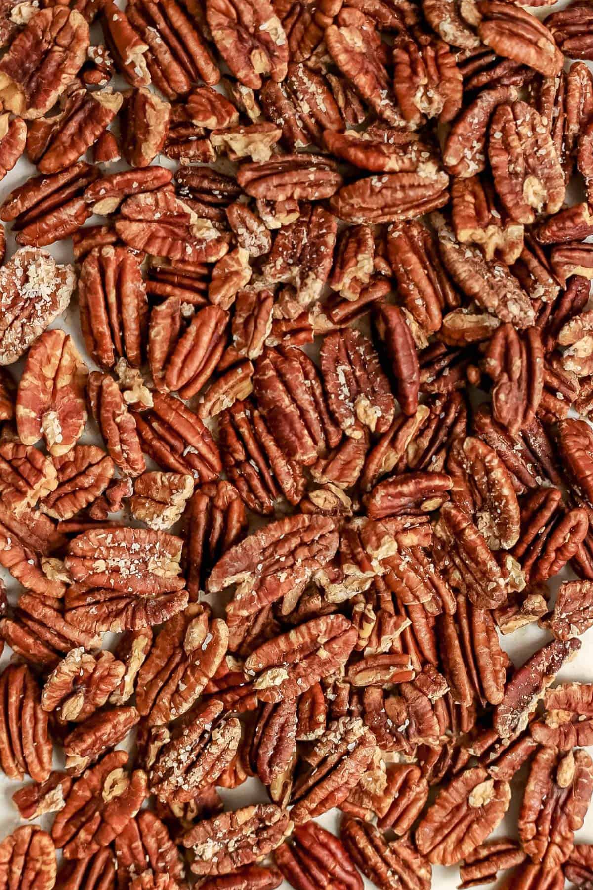 A tray of oil-free roasted pecans.