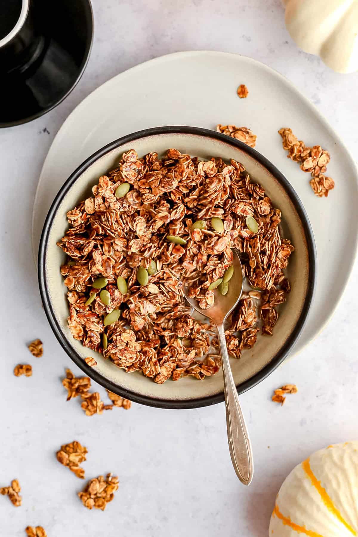 A bowl of pumpkin spice latte granola.