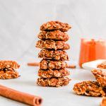 A stack of pumpkin spice oatmeal cookies.