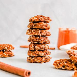 A stack of pumpkin spice oatmeal cookies.