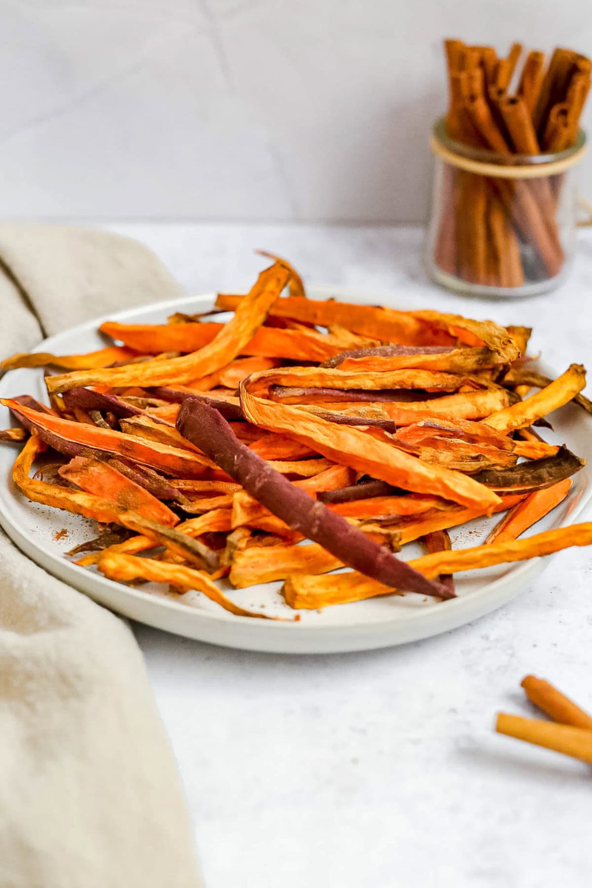 A plate of sweet spiced sweet potato fries.