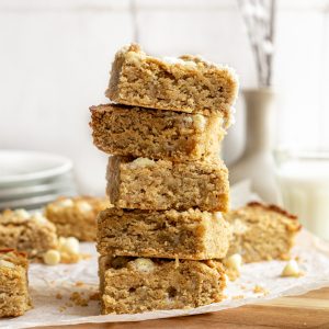 A stack of vegan blondies.