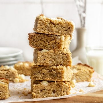 A stack of vegan blondies.