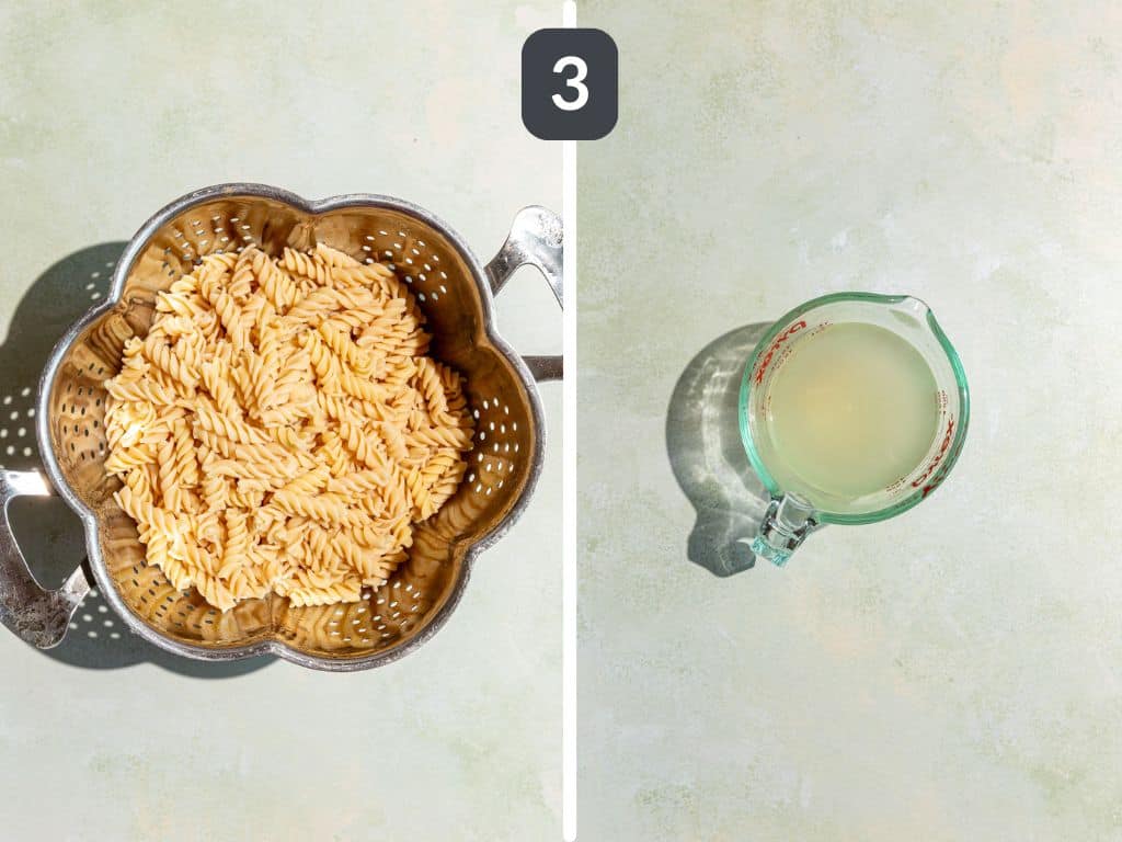 Vegan Broccoli Pasta Sauce Step 3 - cook the pasta and reserve 1 cup of water.