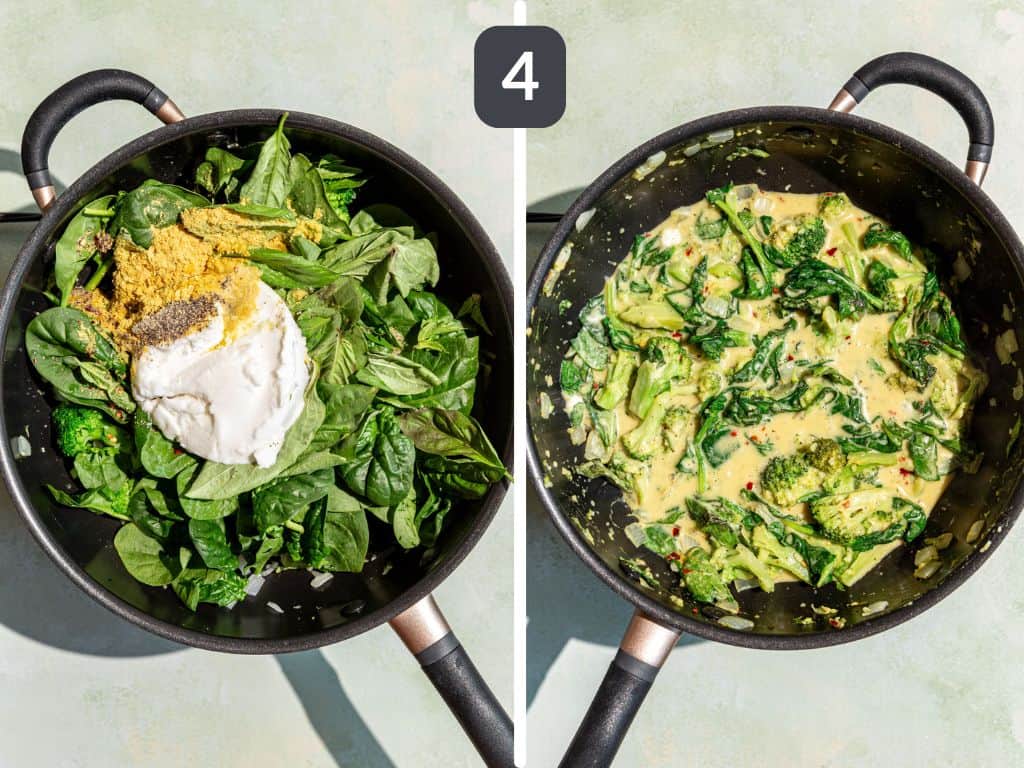 Vegan Broccoli Pasta Sauce Step 4 - add the pasta water and remaining sauce ingredients.