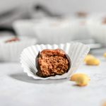 A vegan buckeye with a bite taken out.